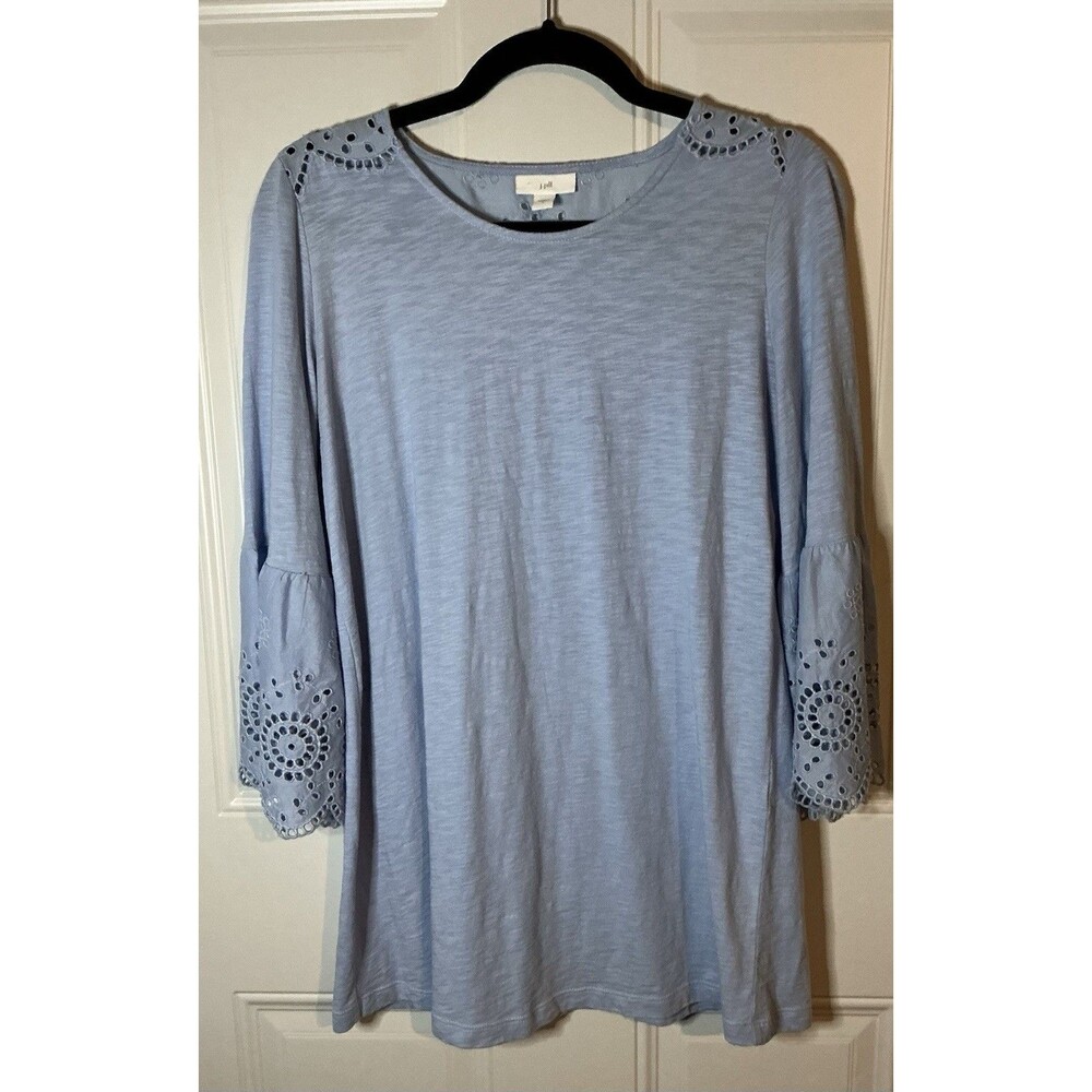 J. Jill Eyelet Mixed Media Tunic Women’s Small Cut Out Lace 3/4 Bell Sleeves